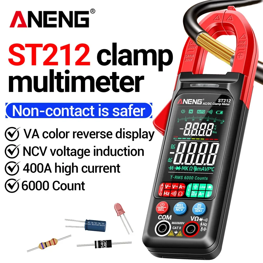 Clamp Multimeter 400A High Current NCV Voltage Induction Meter VA Color Reverse Display 6000 Count Electrical Repair ANENG ST212