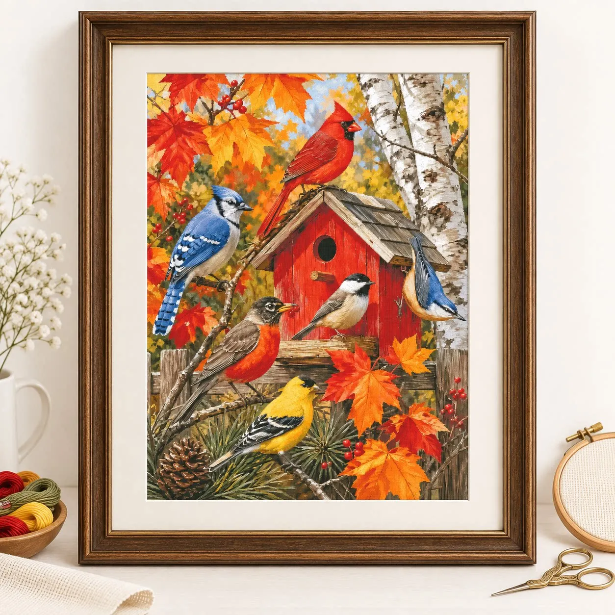 [ZZ9295-Autumn Bird Rally]14CT 11CT 16CT Stamped Cross Stitch Kit DIY Embroidery Needlework Set with Printed Canvas Cotton