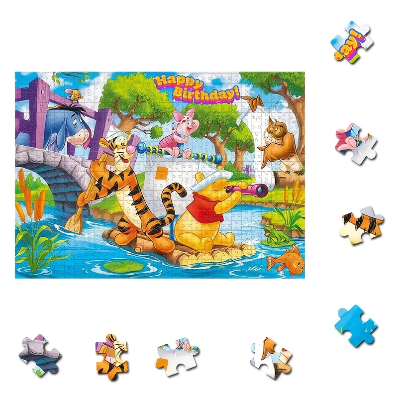 Puzzle tigrou, porcelet et Bourriquet, scène de forêt de Winnie-the-Pooh avec signe joyeux anniversaire, carton épais Irregul, 1000 pièces