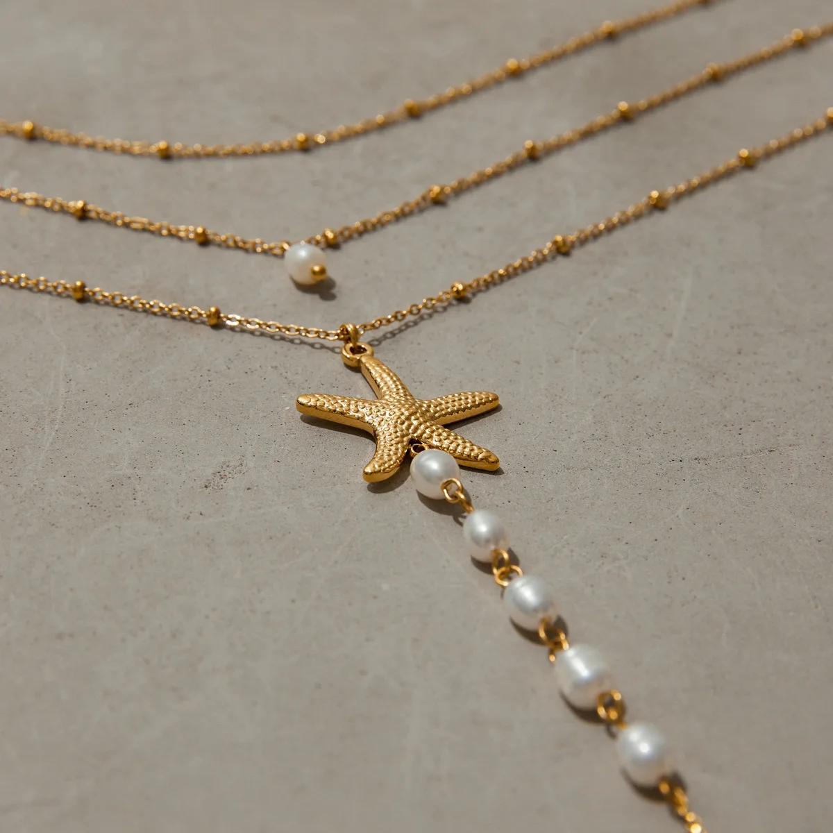 YHTOT Fashion Sea Star Pearl Y-shaped Chain Necklace Stainless Steel Chain Stackable Necklace Women's Accessories Party Gift