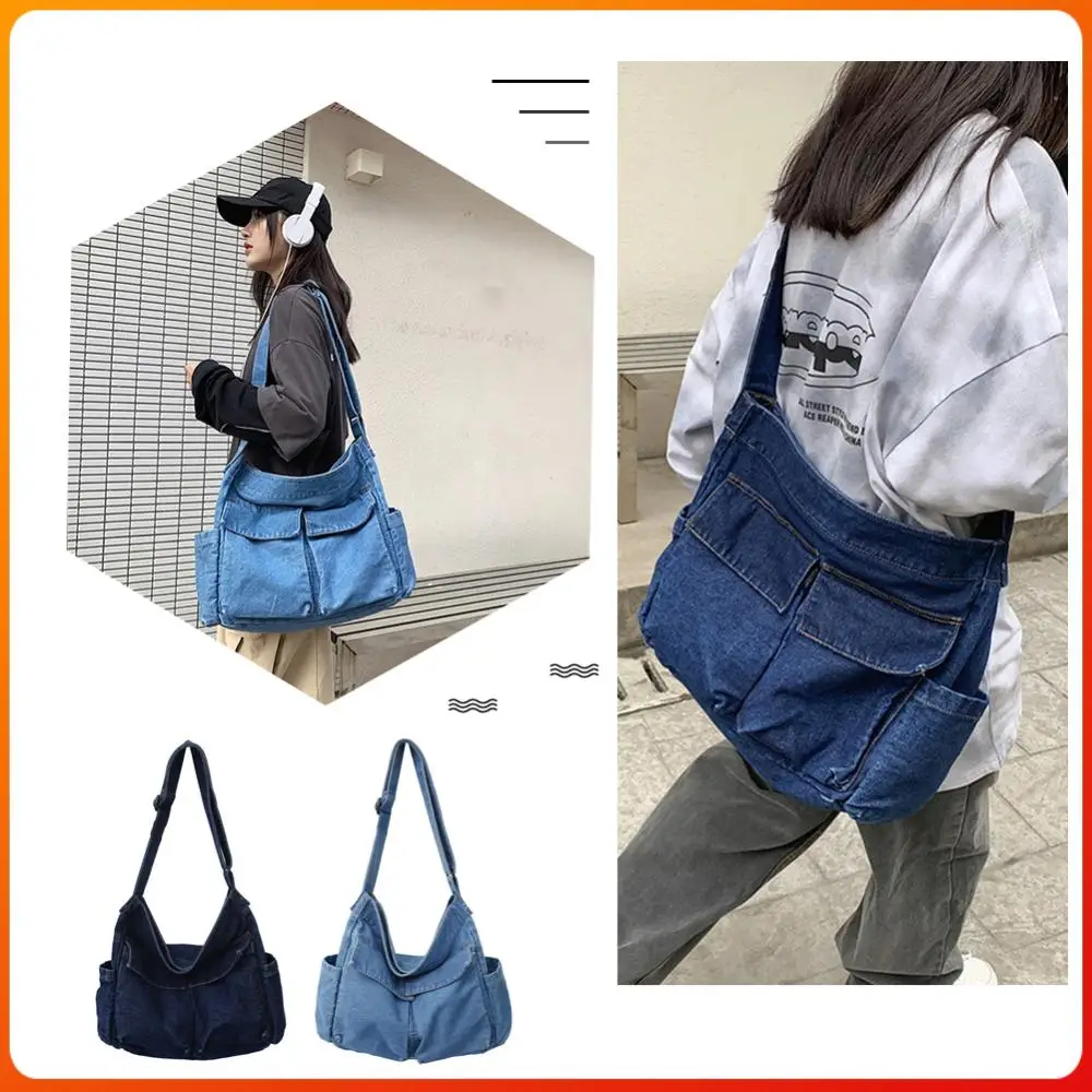 

Японские сумки через плечо в стиле ретро из денима, большая вместительная женская сумка-кроссбоди для путешествий, школы, офиса