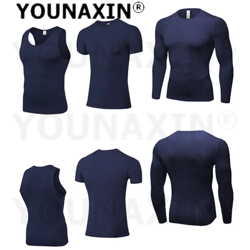 

Men's Navy Fitness Sports Tights Running Training Vest Short-sleeved Long-sleeved T-shirts Quick-drying S M L XL 2XL 3XL