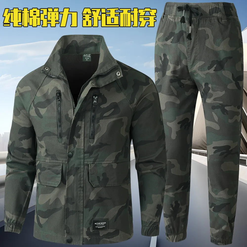 Cotton Autumn Stretch Overalls Men's Suit Labor Camouflage Clothing Repair Welding Anti-Scald Thickening Wear-Resistant