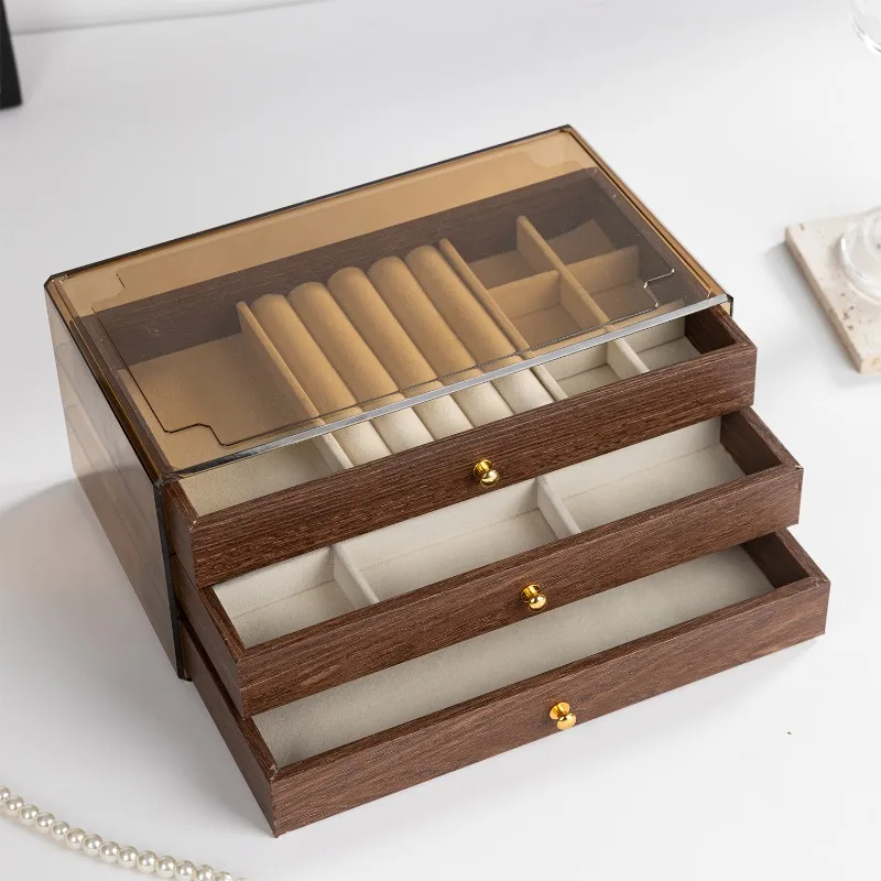 1pcs  Walnut Jewellery Case Gold Metal Pull For Smooth Opening Ideal For Bedroom Decor Display Durable  Desktop Storage Ornament