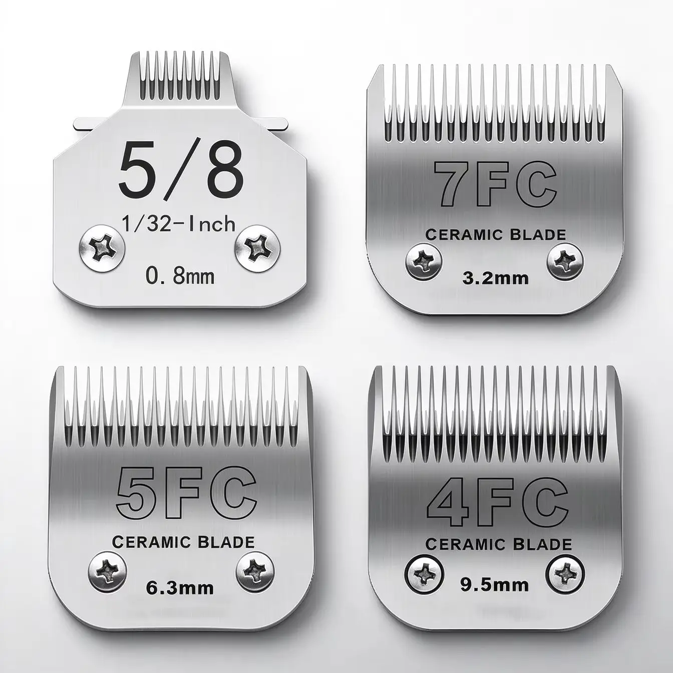 Pet Blade 4Pcs Set, 5/8 4FC 5FC 7FC Ceramic Pet Clipper Blade for Andis Oster A5 Dog/Cat /Pet Grooming