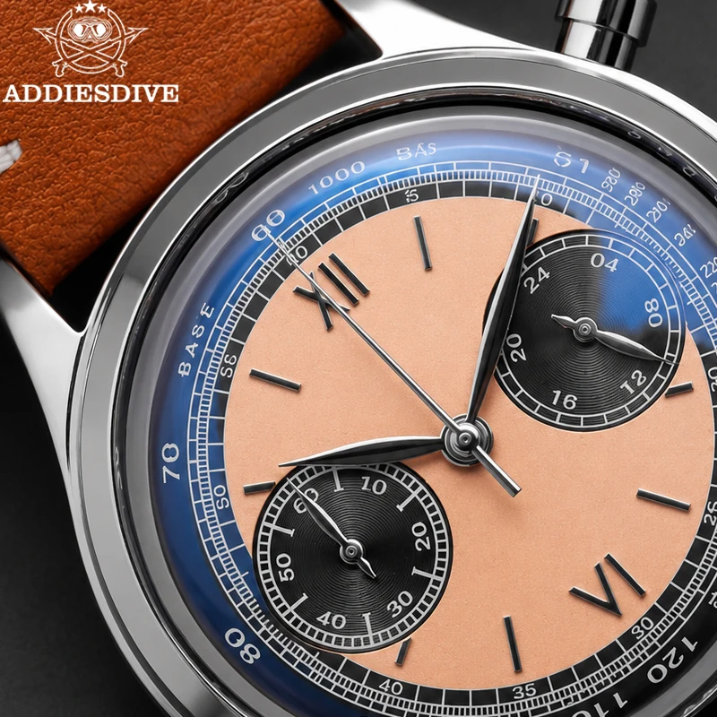 ADDIESDIVE 38mm Quartz Chronograph Watch For Man Stainless Steel 100m Waterproof Wristwatch Bubble Dome Glass VK64 Men‘s Watch