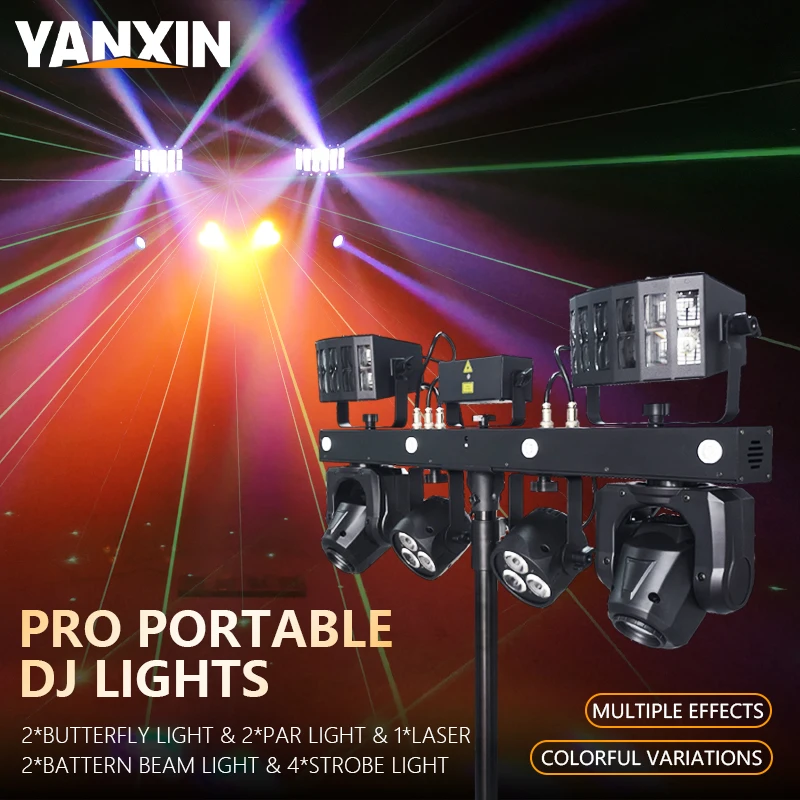 2026 New DJ Stage Lighting 4-in-1 Par Light Moving Head Gobo Butterfly Laser Strobe Light Pedal Control for Party Bar Club Disco