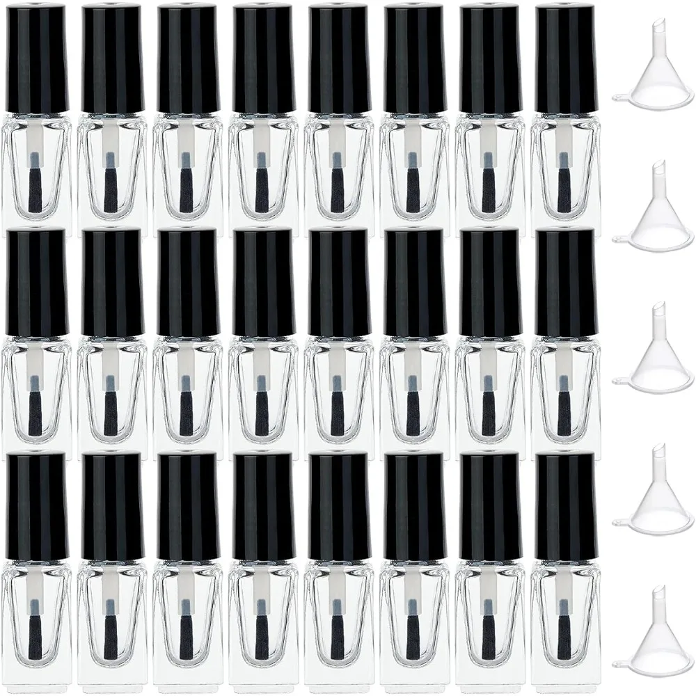 24Pack 3ml Square Empty Nail Polish Bottles Transparent Nail Varnish Bottles Refillable Nail Bottle Containers with Brush