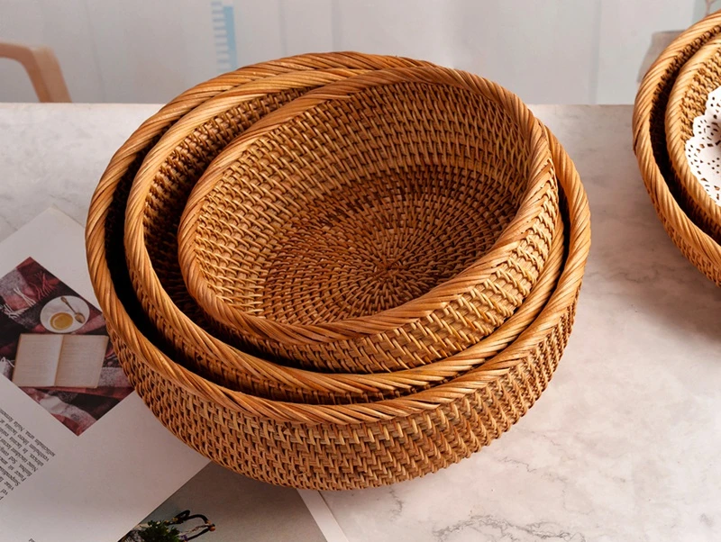 

fruit basket handmade rattan bamboo storage basket tray