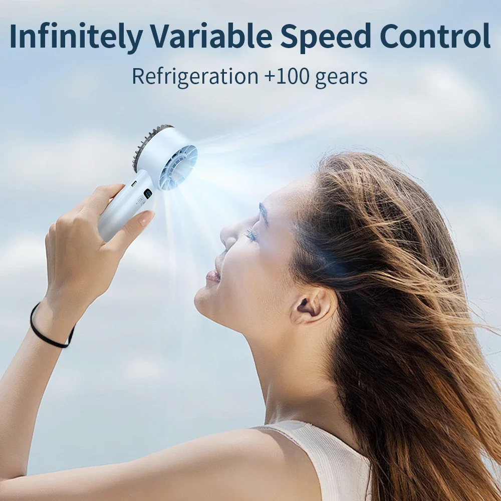 5200mAh Portable Mini Handheld Fan with LED Display Semiconductor Refrigeration 100 Speeds USB Rechargeable Battery Outdoor Fan