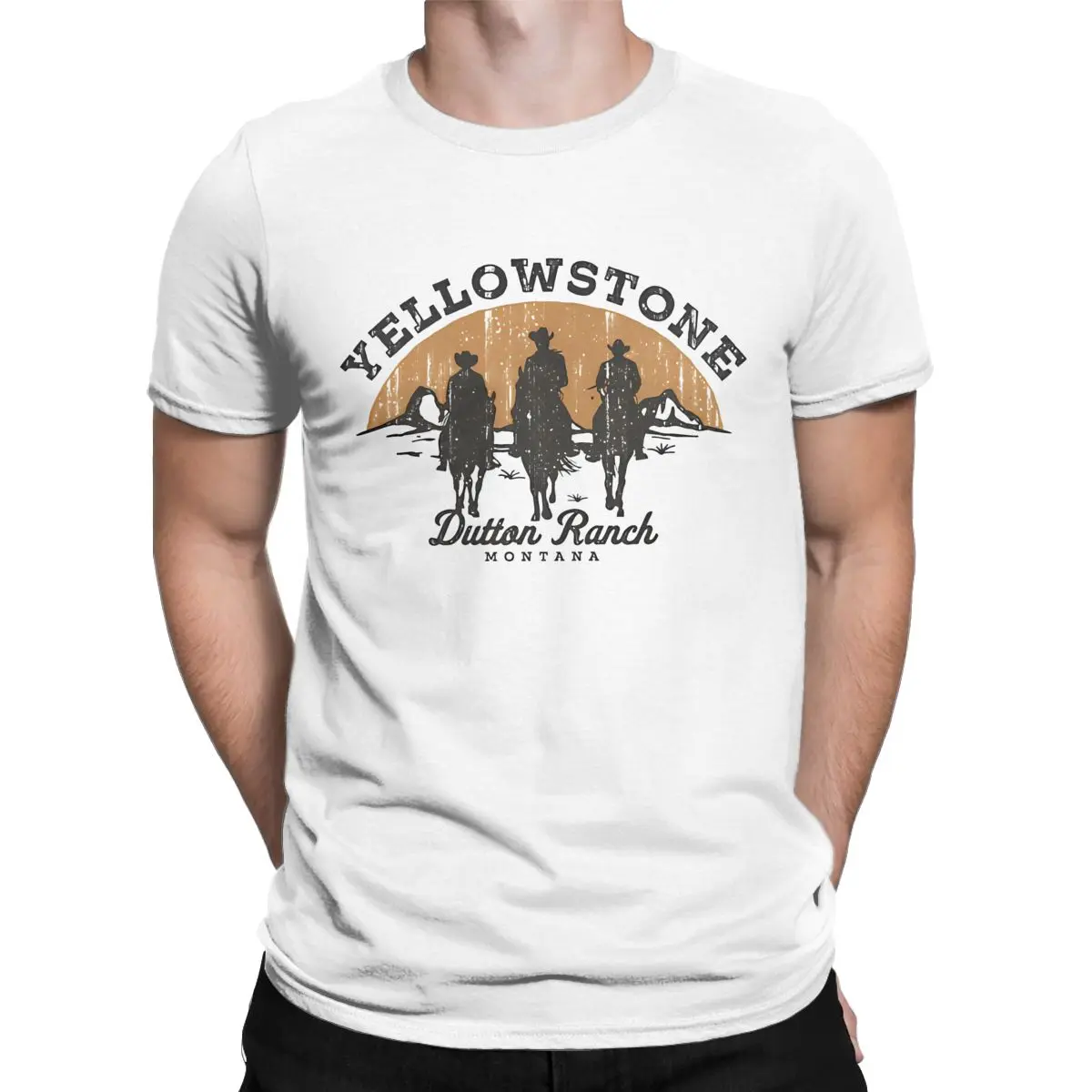 Yellowstones Dutton Ranch Men's T Shirts Vintage Silhouette Vintage Tee Shirt Short Sleeve Crewneck T-Shirt Pure Cotton Plus Siz