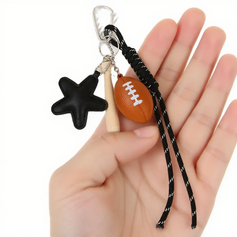 Funny Elegant Rugby Tassel Keychain Alloy Leopard Print Leather Baseball Pendants Woven Rope Dog Versatile Bag Charm Women