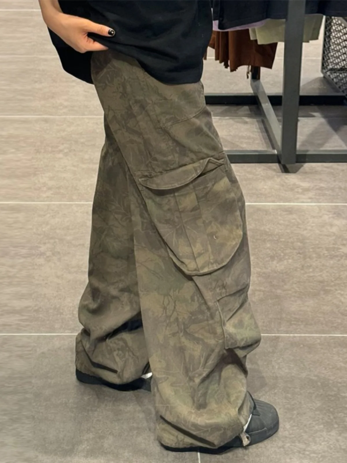 

American Retro Camouflage Work Pants Men's Spring Autumn Loose Straight Leg Wide Leg Pants Paratrooper Logging Pants