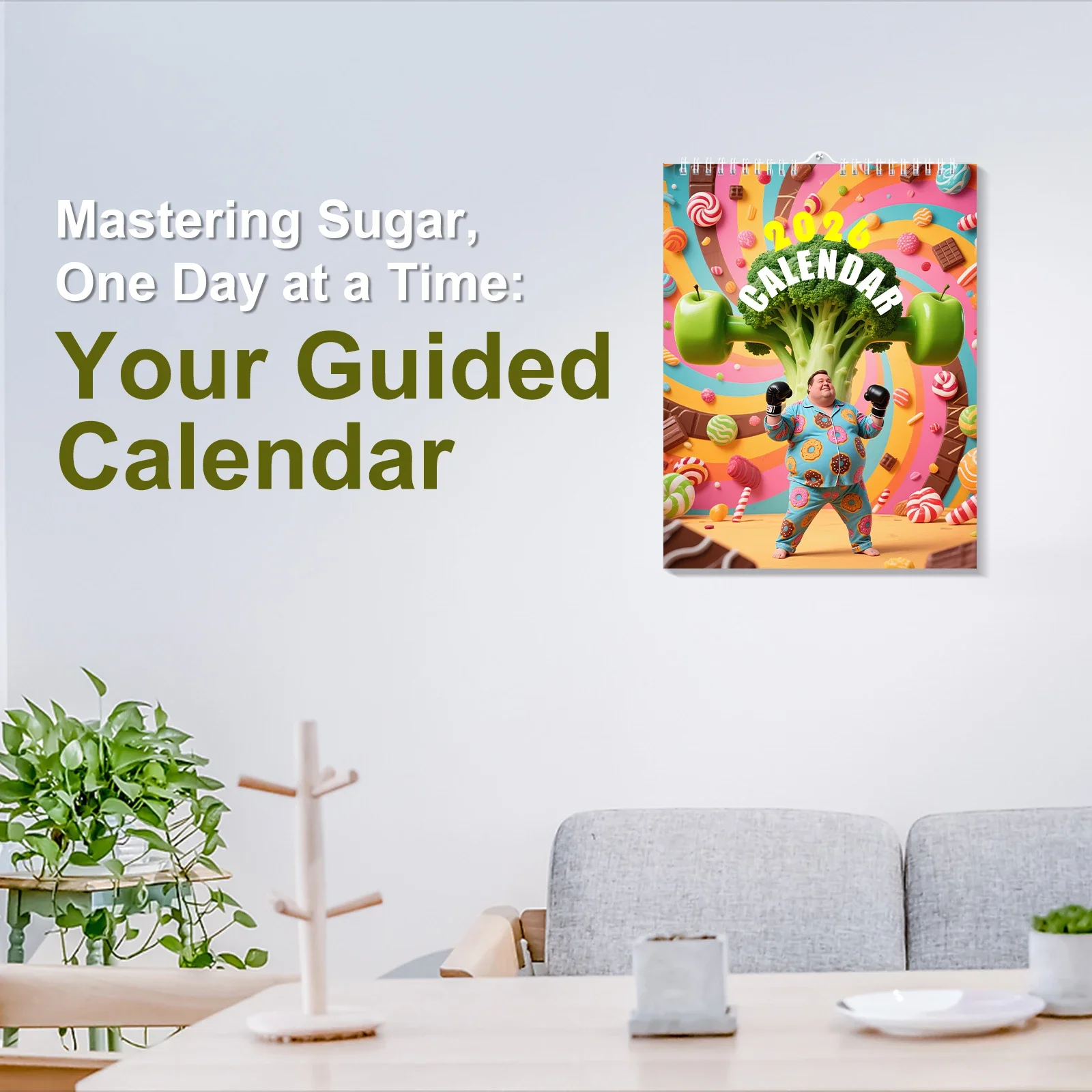 Calendrier de suivi du sucre dans le sang 2026 pour la planificateur de gestion de la santé des diabétiques avec journal de glucose et rappel de régime, décor mural suspendu