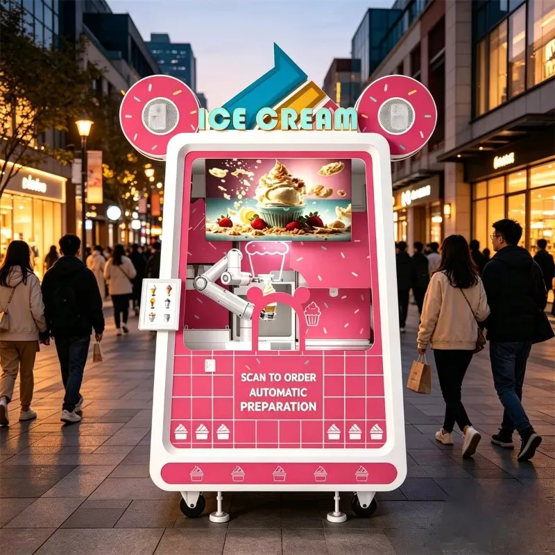 Smart Robot Operated Soft Ice Cream Vending Machine Self Service Commercial Custom
