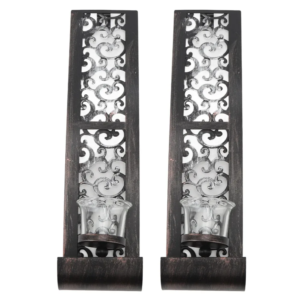 2pcs Iron Wall Candle Holder Balck Hanging Design Wall Candlestick 14.2x2.8x3.5in Iron Wall Art Decorations for Dining Room