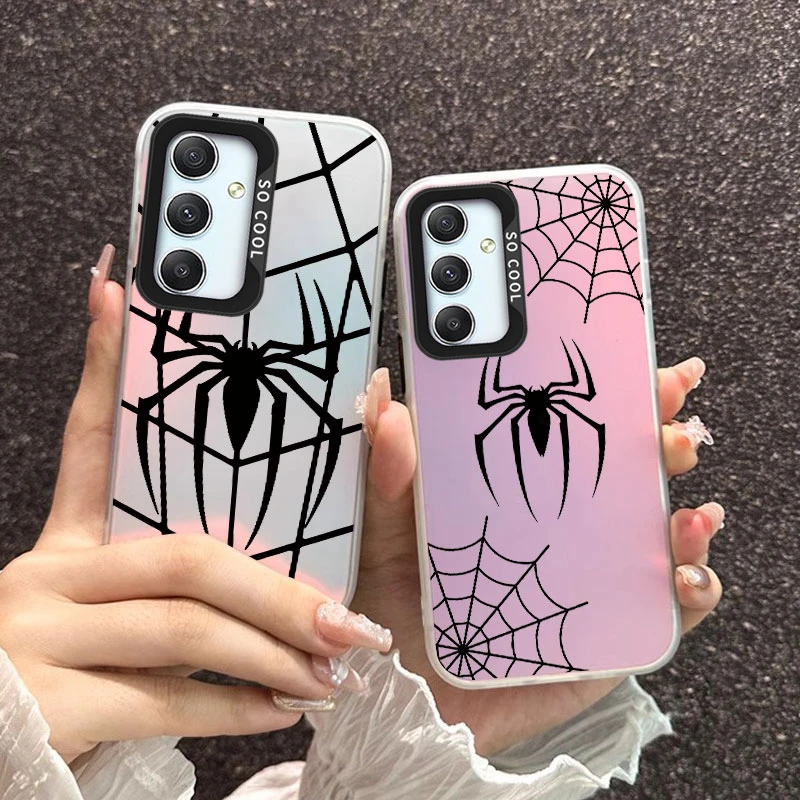 Sarung ponsel Samsung, untuk Samsung Galaxy A15, lensa mewah, lingkaran Spider Man, kartun untuk Samsung A15, tahan guncangan, Laser Matte, warna-warni, tas belakang