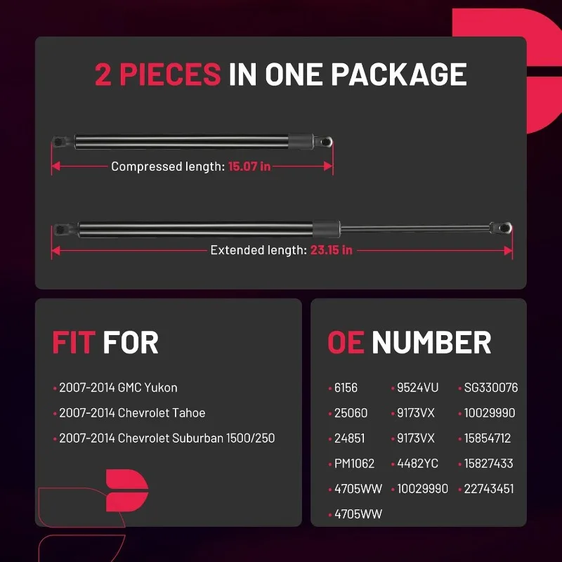 دعامات الفتحة الخلفية لسيارة تشيفي سوبربان 1500 2007-2014/2500 2007-2013 وجي إم سي يوكون 2007-2014 (يستبدل 6156، قطعتان)