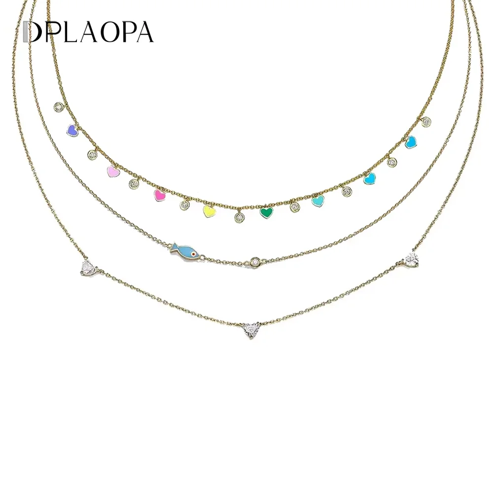 DPLAOPA 925 Sterling Silver Love CZ Smile Fish Pendant Love Pendant Charm Choker Necklace 2022 Winter Spring Women Luxury Jewels