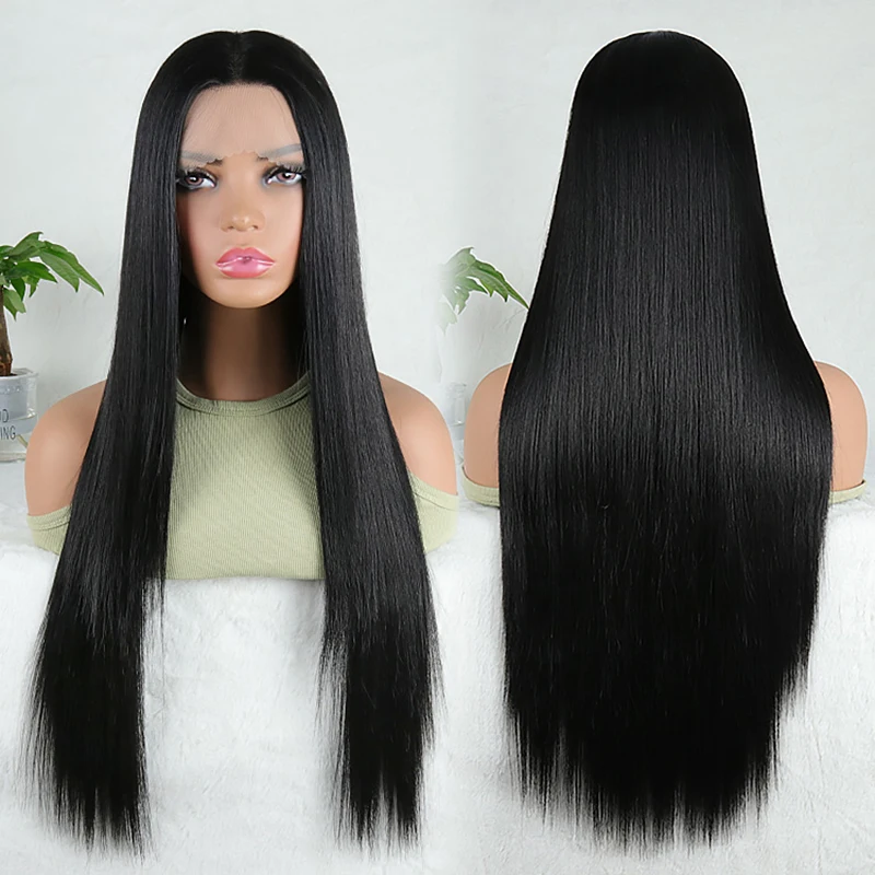 Snowdrop Hair High Quality Synthetic Wig Long Straight Natural Black Colored Wigs Realistic Wigs Woman Hairpieces