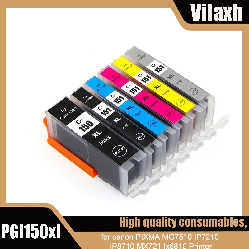 vilaxh PGI150 CLI151 Compatible ink cartridge PGI 150 CLI 151 for canon PIXMA MG7510 IP7210 iP8710 MX721 Ix6810 Printer