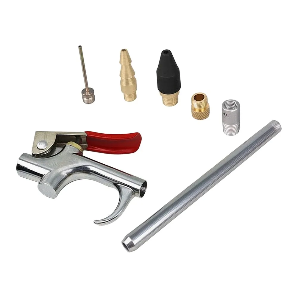 7 Pcs Air Compressor Blow Nozzle Tip Kit Zinc Alloy Inflation Needle Blower Tool Set For Cleaning Dust Debris From Car Engine Ti