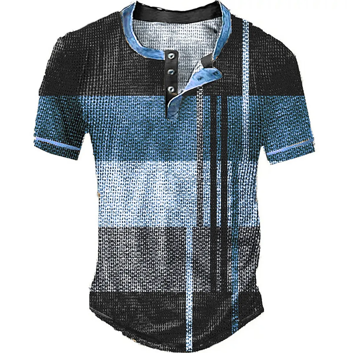 Striped Color Block 3D Printed Henley Shirts Men's Fashion Vintage Streetwear Button Short Sleeve T Shirt Tees Tops Man Clothing