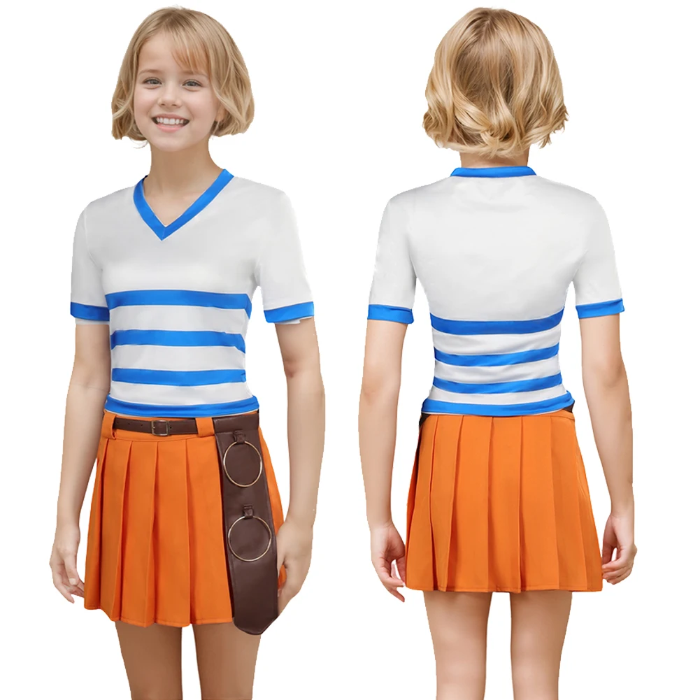 

Kids Nami Cosplay Pirate Live Action TV One Cosplay Piece Costume Disguise For Girls Children Tops Skirt Halloween Carnival Suit