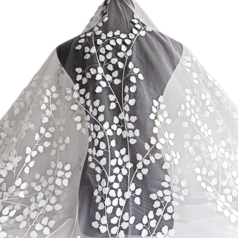 

3 ярда 3D кружевной ткани с цветочными лепестками и веточками для свадебных платьев, детской одежды, аксессуаров для рукоделия