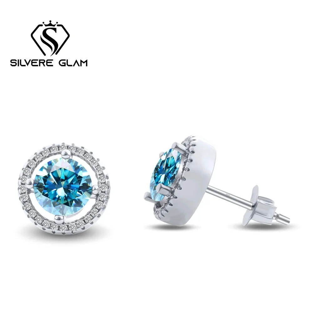 الكلاسيكية S925 حلَق من الفضّة الاسترليني دائرة متحدة المركز 1*2CT D اللون مويسانيتي غرامة مجوهرات النساء القوطي أقراط للحزب