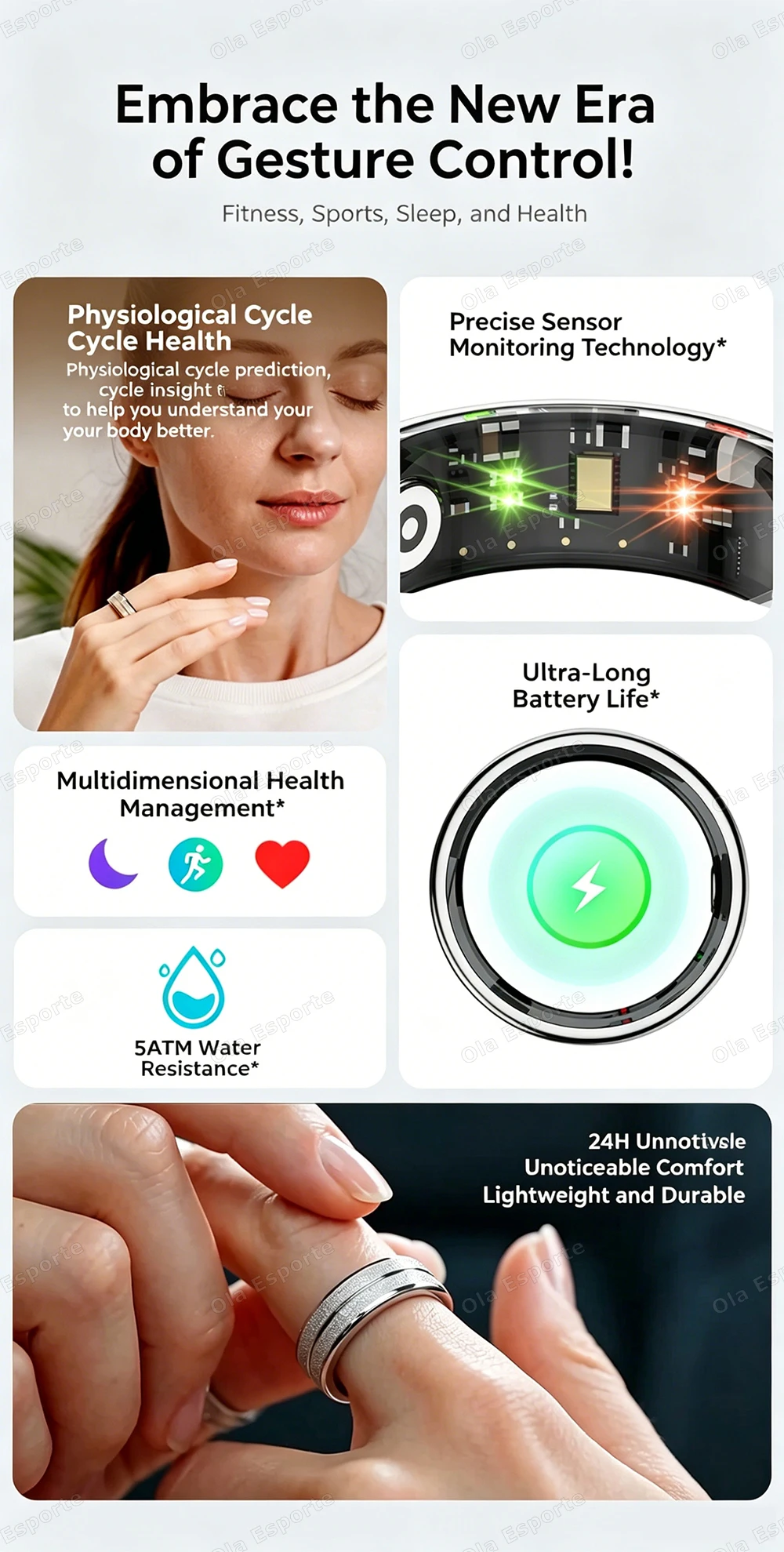5ATM Waterproof Smart Ring for Health Monitoring description 2