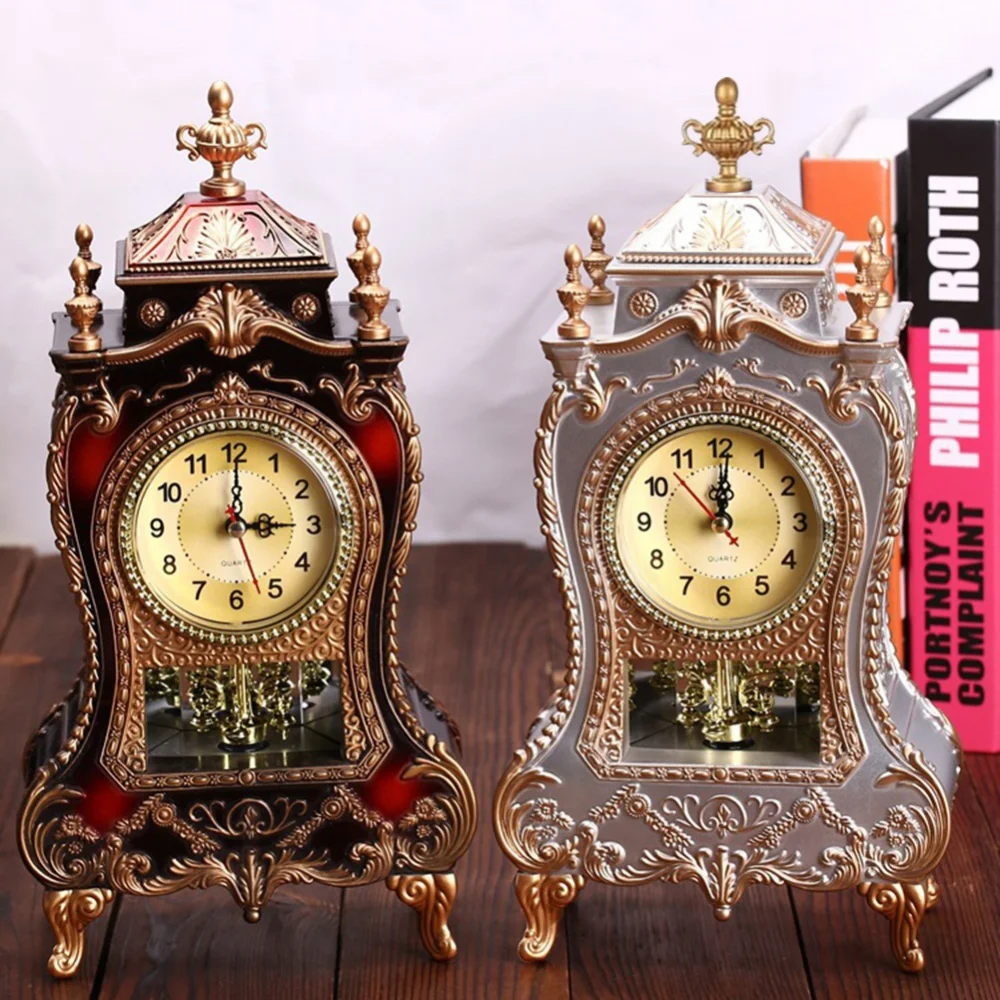 Antique Table Clock Desk Alarm Clock Vintage Clock Classical Royalty Sitting Room Desk Retro Imperial Creative Pendulum Clock