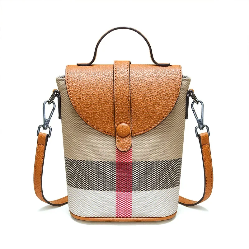 

2026 ​Color Block Plaid Mini Bucket Bag Autumn New Shoulder Crossbody Phone Purse High End Fashion Women Bag High Quality​