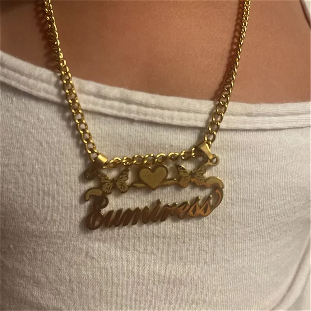 Customized Name Necklace for Women Personalized Name Necklace Love Butterfly Removable Pendant Stainless Steel Jewelry Gifts