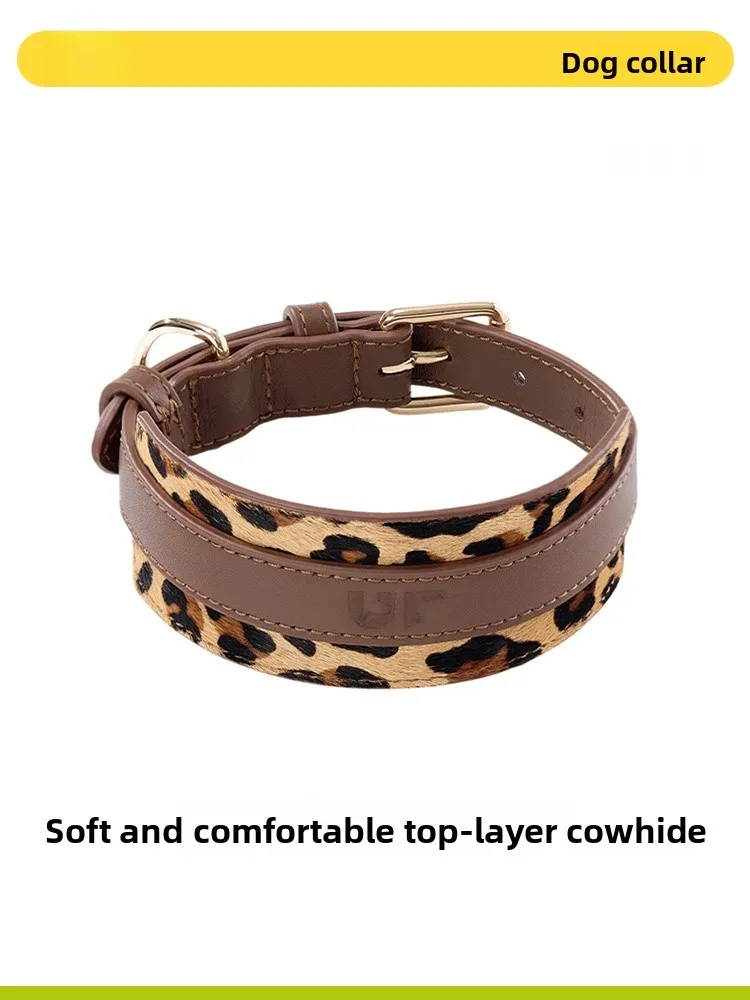 

UFBemo Dog Lea Leather Ne Ring Wide Bit Dobbin Medium Dog High End Genuine Leather Adjustable Traction Rope for Pets