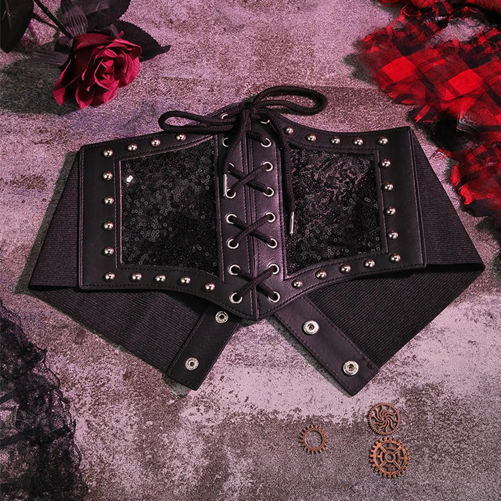 Lace up Waist Belt Corset Wide Cinch Belt Tied Waspie Elastic Waistband Retro Corset for Women Girls Christmas Costume