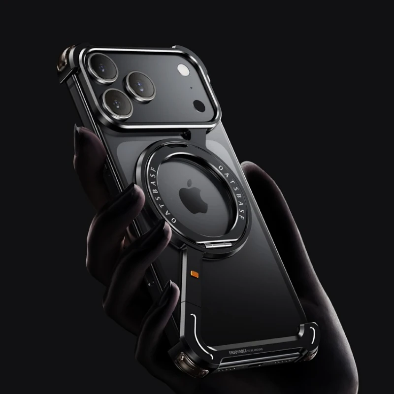 360° Rotatable Stand for Magsafe Titanium Orange Case for IPhone 17 Pro Max Air Metal Frameless Protect Shockproof Premium Cover