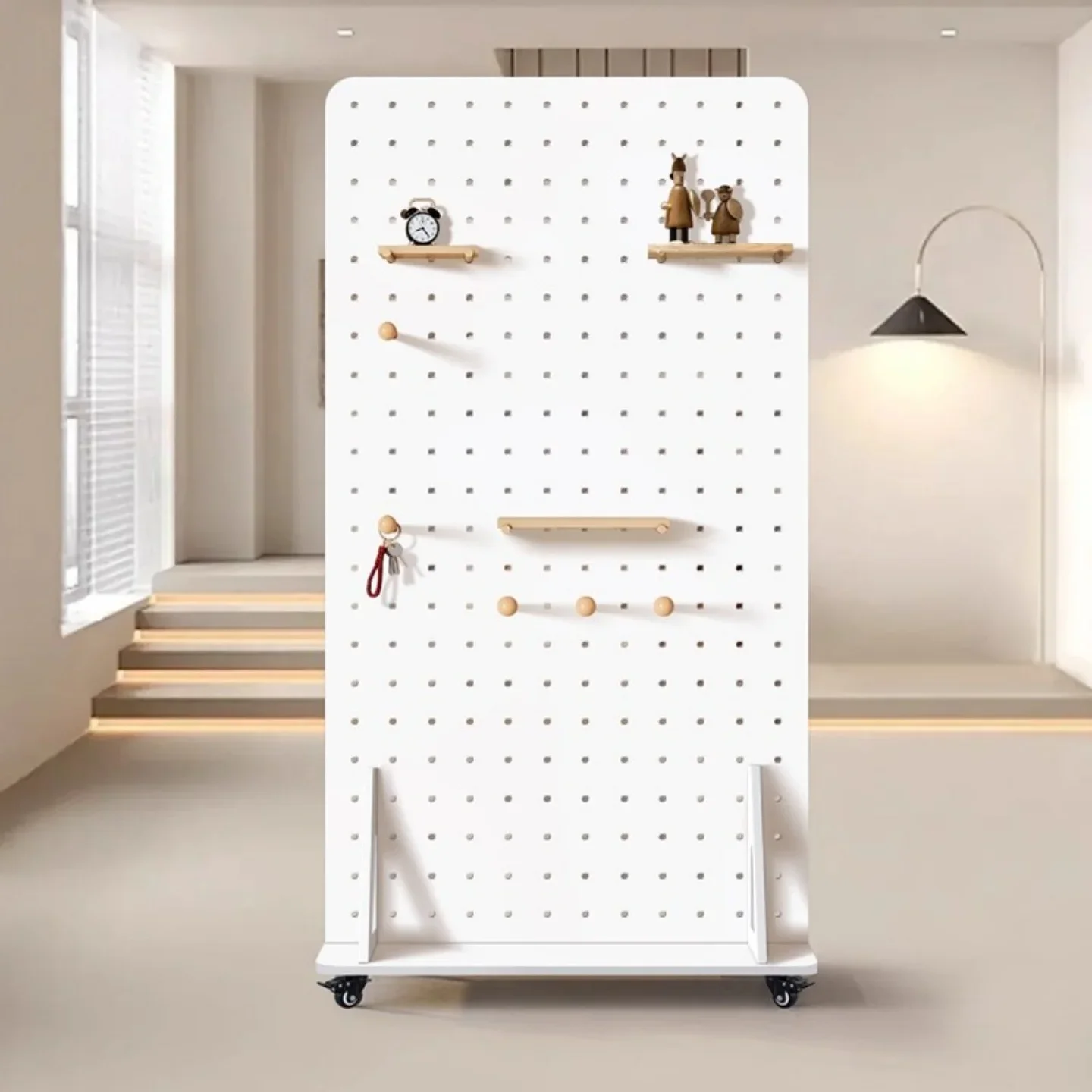 Screen partition Nordic Japanese movable, simple entrance floor rack vertical simple hole board display stand