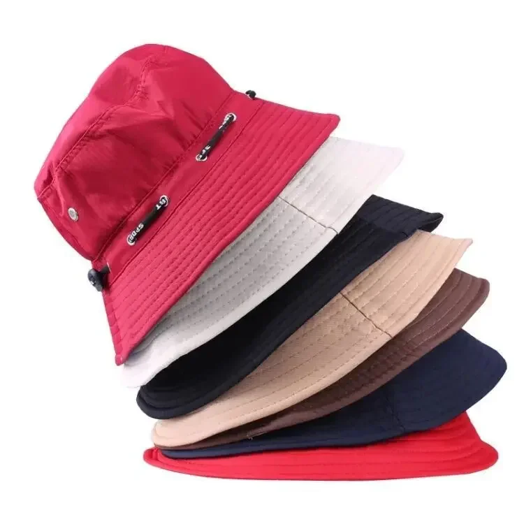 Solid Adjustable Bucket Hats Men Women Summer Foldable Sun Fisherman Hat with Rope Outdoor Sunscreen Panama Fishing Sun Caps