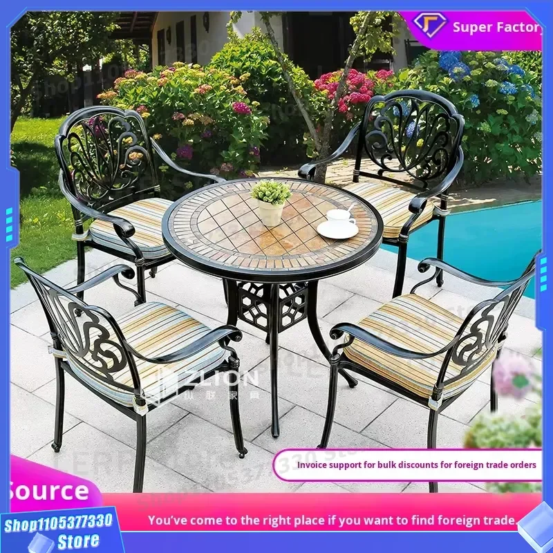 Nordic Style Waterproof Cast Aluminum Outdoor Dining Set Modern 2 Seat Table and Chairs for Garden Patio Balcony Furniture