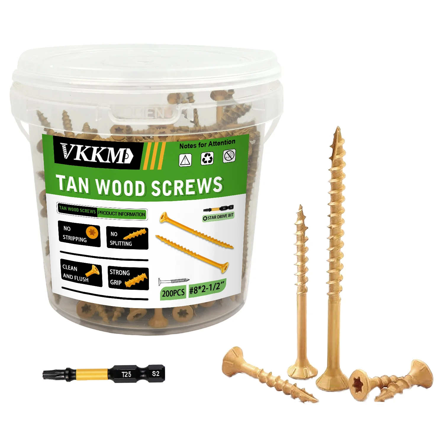 

VKKM 200/250 Pieces Deck Screws, #8*1-1/2 To 8*1-1/4 Wood Screws, Anti-rust Epoxy Coating, with T-25 Star-shaped Drill Bit.