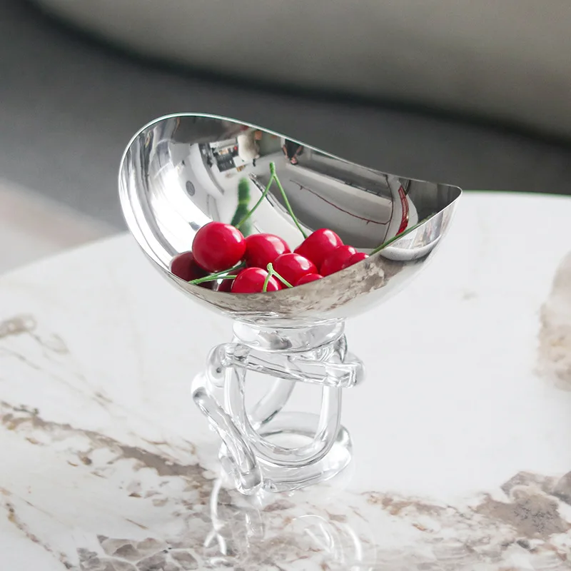 Factory Direct 2026 Abstract twisted glass base, ingot-shaped fruit plate ornament, model room, hotel villa, clubhouse, snacks,