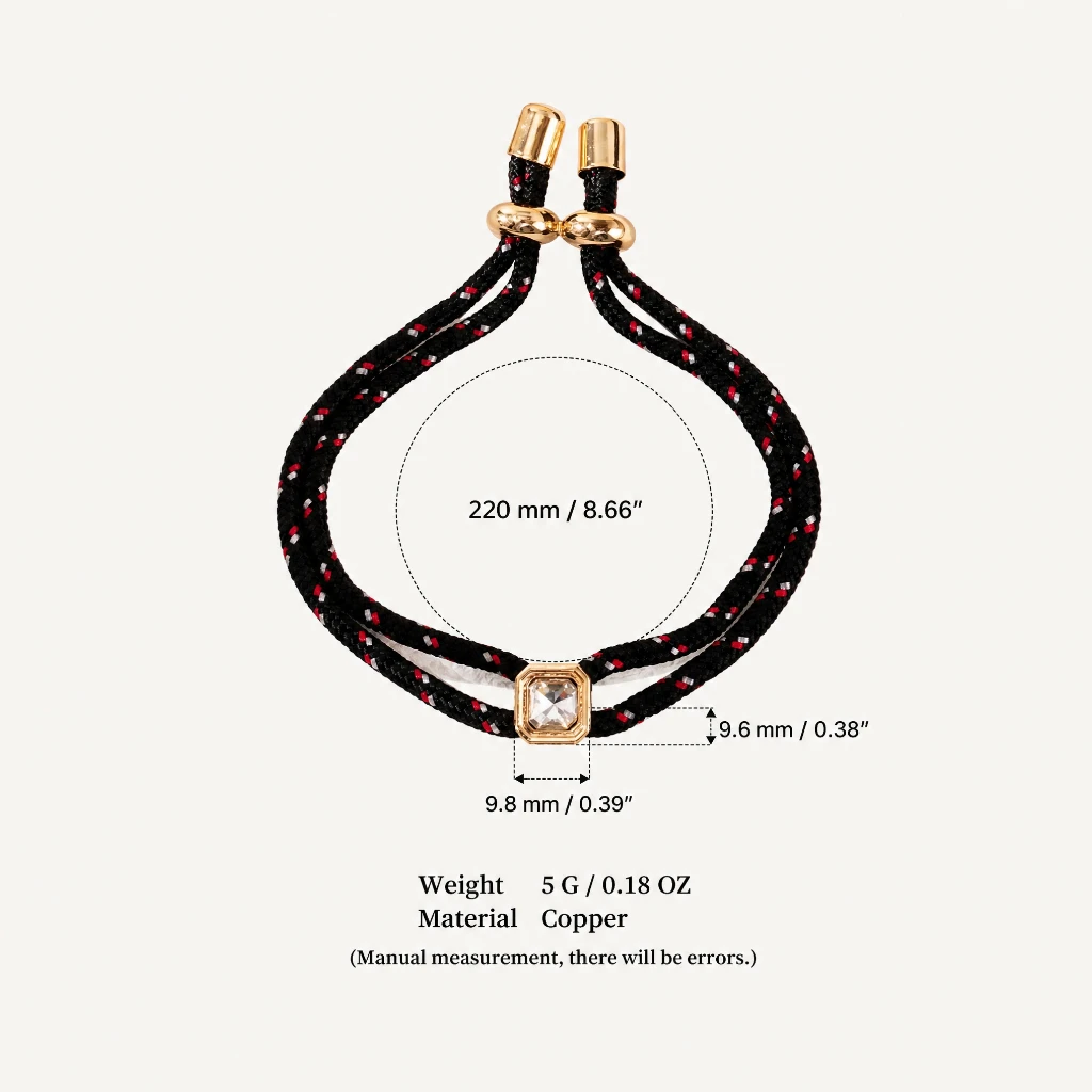 Verstellbares Geflochtenes Seil-Armband Quadratischer Kristall-Charm Gewebtes Schnur-Armband Damen Mode Täglicher Schmuck Geschenk – Detail 6