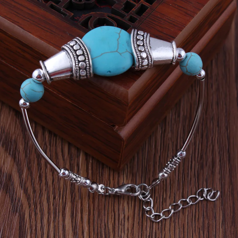 Aihua Tibetan Silber Natur Türkis Stein Perlen Armband & Armreif für Frauen Böhmen ethnische Aussage Schmuck Zubehör – Detail 8