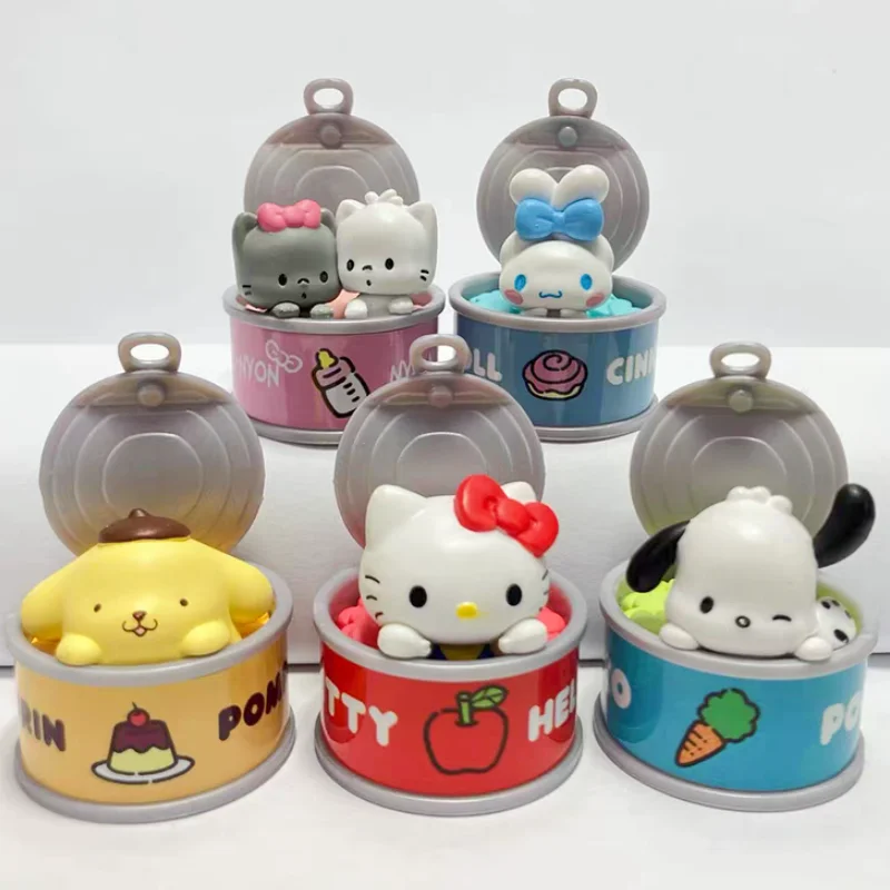 

Sanrio Gacha Can Figurines Hello Kitty Cinnamoroll Pompompurin Pochacco Desktop Decor Anime Collectible Figures Cartoon Fans