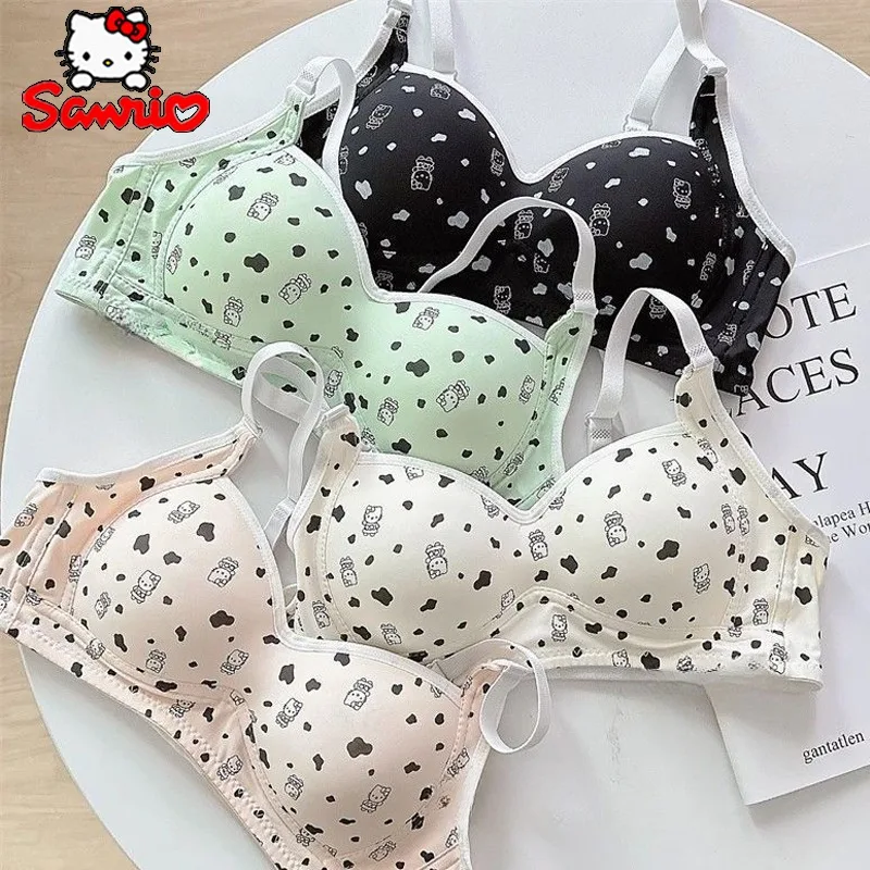 Sanrio Hello Kitty Women Underwear Kawaii Cartoon Sexy Bra Sports Shockproof Hot Girls Bra Soft Breathable Gathered Brassiere