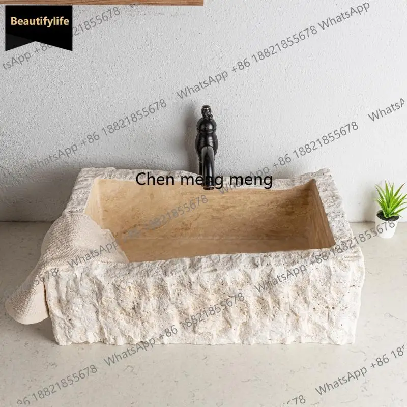 

D80 Natural Gold Marble Wash Basin Irregular Shape Art Basin Hotel Villa Courtyard Luxury Stone Sink Basi