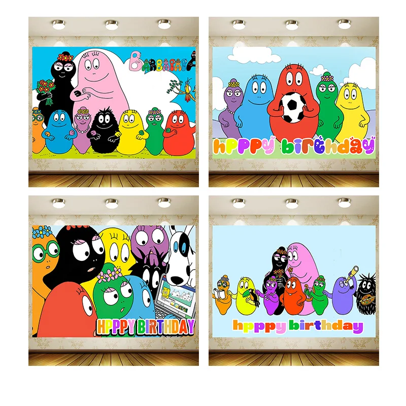 Barbapapaa  Birthday Supplies Girl Party Banner Kid Cartoon Decoration Background Photography backdrop