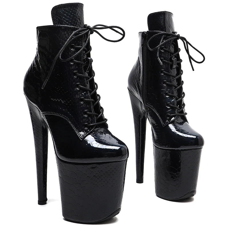 Leecabe 20CM/8inches Holographic Snake Upper Fashion Trend High Heel Platform Ankle Boots Stripper Heel Pole Dance Boot