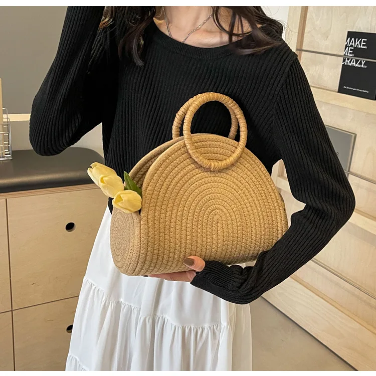 

Handwoven Top Handle Bag Retro Cotton Rope Shoulder Purse Holiday Travel Handbag Vacation Bags for Women and Girls Женская сумка